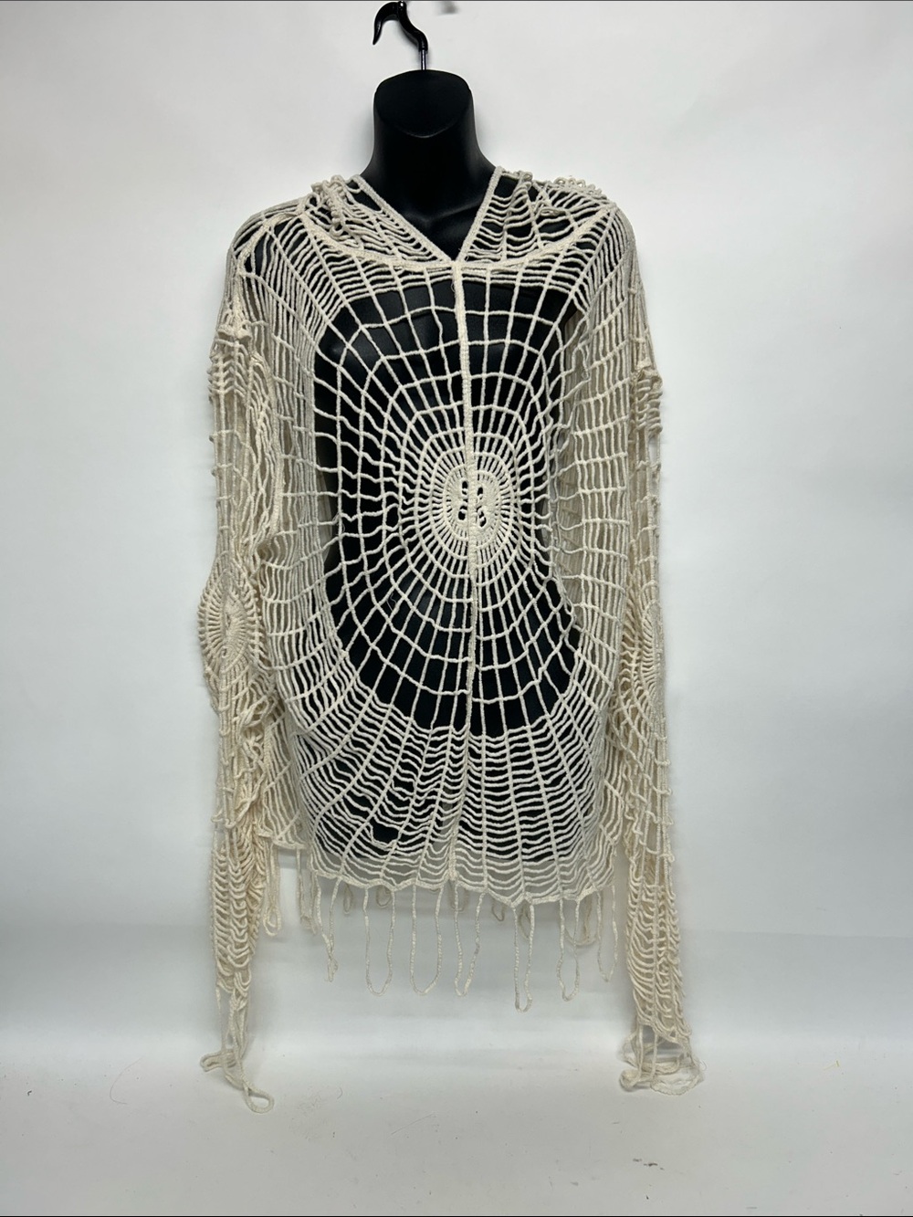 Knit festival, hooded, top, unique size large spiderweb, grunge goth